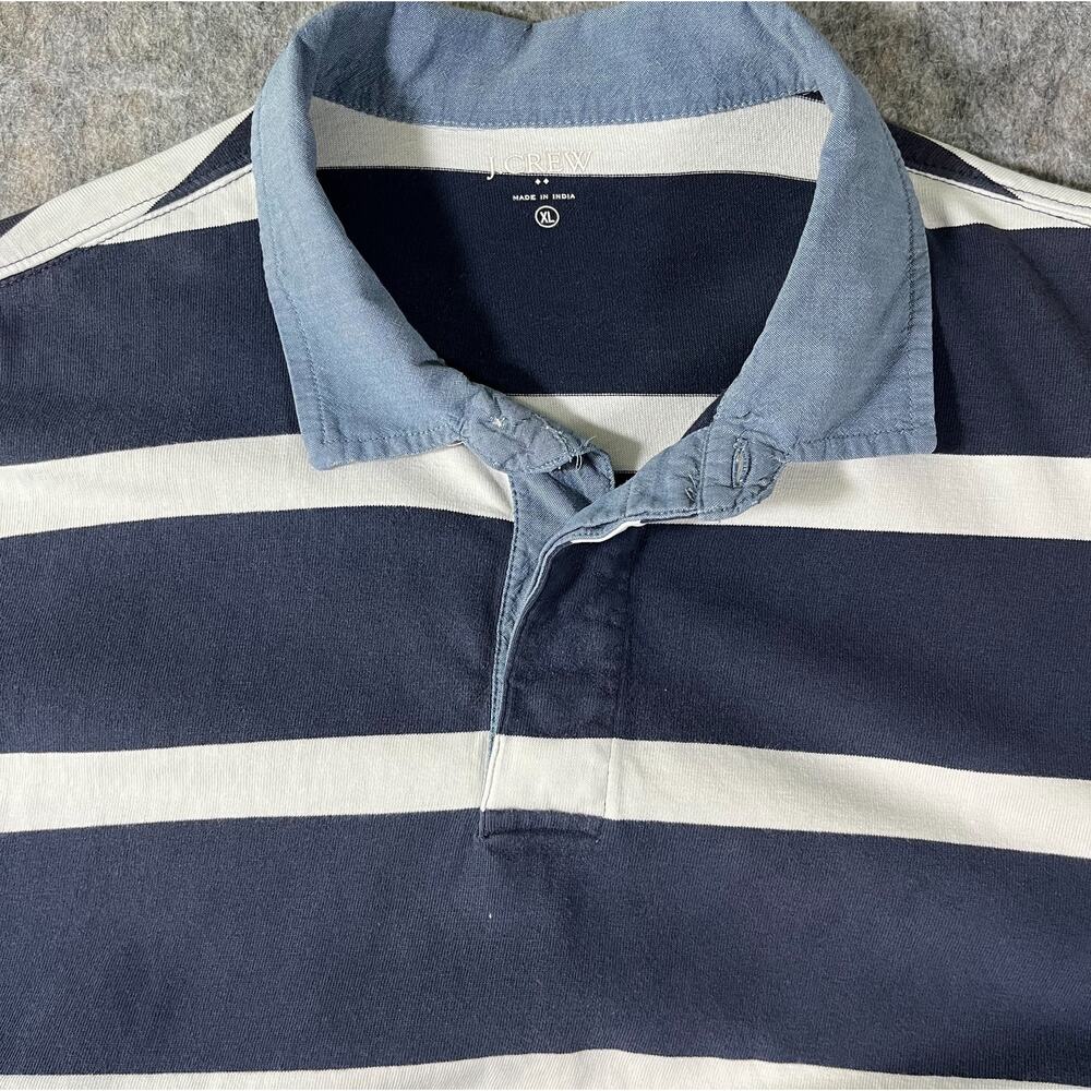 J.Crew Striped Rugby Shirt / Men's XL / Heavyweight 100% Cotton Navy White AR853 - Picture 3 of 13